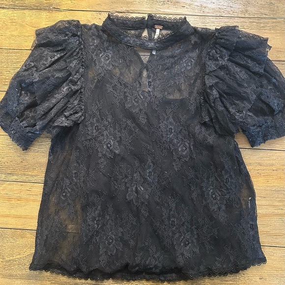 FREE PEOPLE Secret Admirer Blouse in Black Whimsigoth Dark Fairy Bohemian - Picture 9 of 14